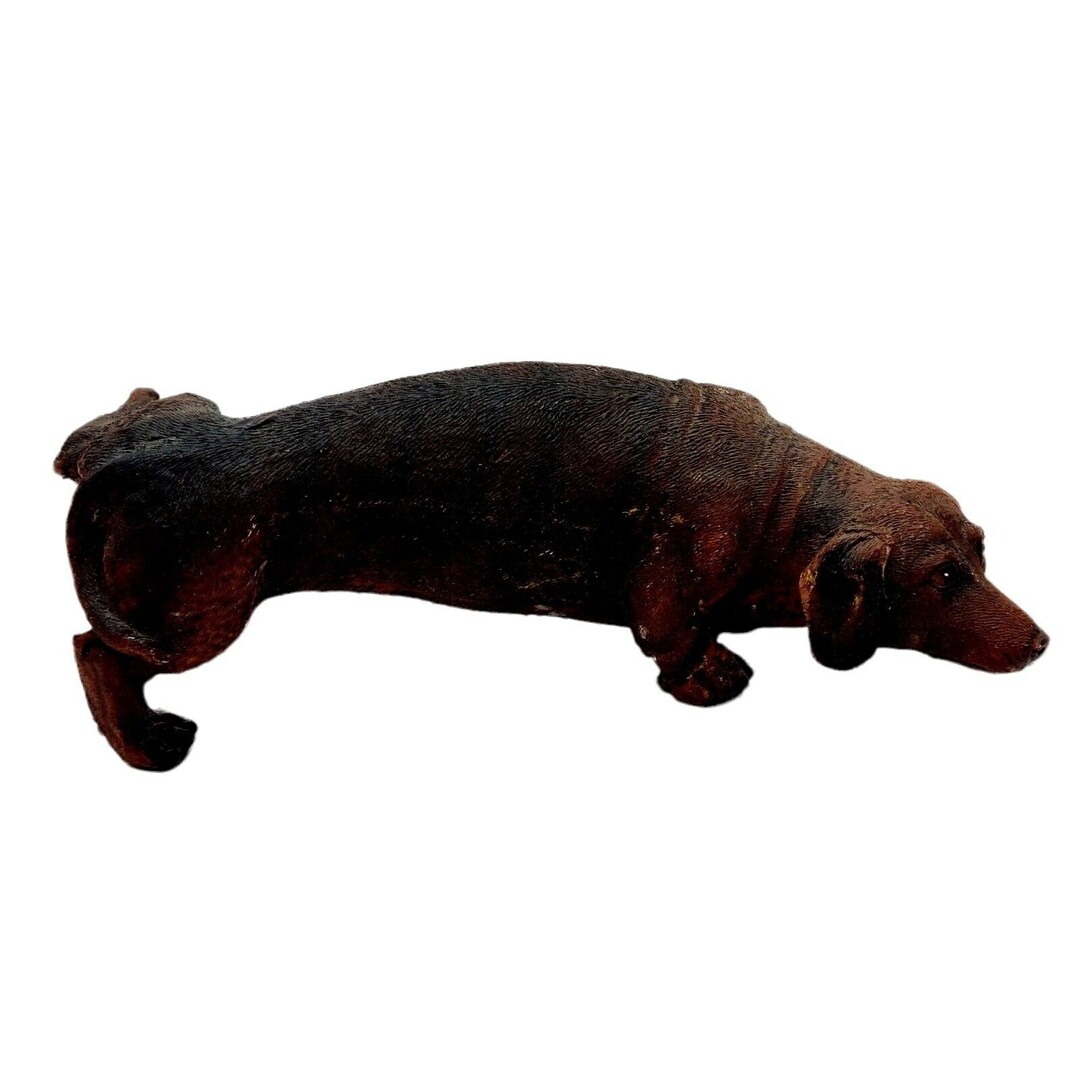 May Rich Brown Dachshund Peeing Statue Signed Resin 6 Etsy