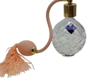 Edinburgh Crystal Perfume Bottle Atomizer Orange Pump Tassle Gold Tone 5" box