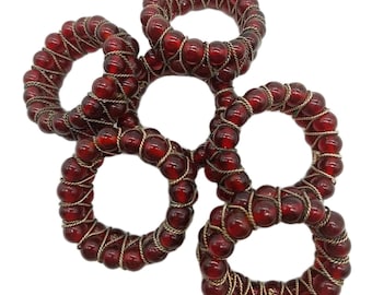 Red Glass Bead Wire Napkin Rings Set Of 6