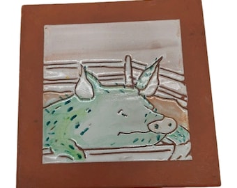 Azulejo cuadrado multicolor con diseño de granja de cerdos, LEER, desconchado, azulejo de viaje inaugural