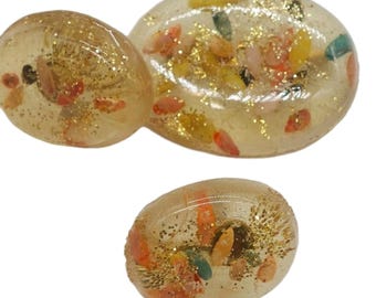 Lucite Pin And Screwback Earrings Clear Gitter Shapes Vintage