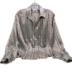 Oscar De La Renta Houndstooth Blouse Size 8 Brown White Vintage