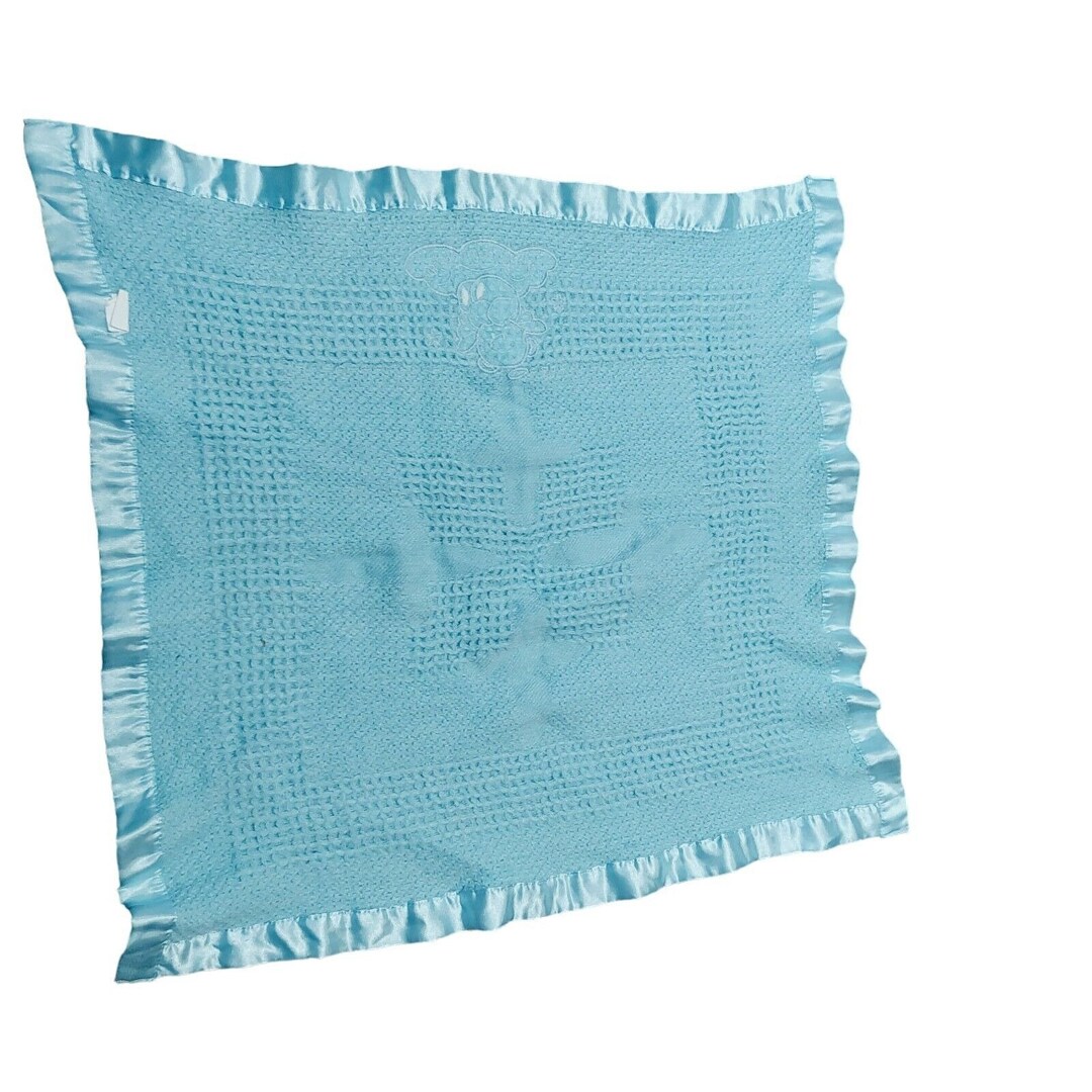 Cudlie Waffle Weave Blue Baby Blanket Satin Trim bless Etsy
