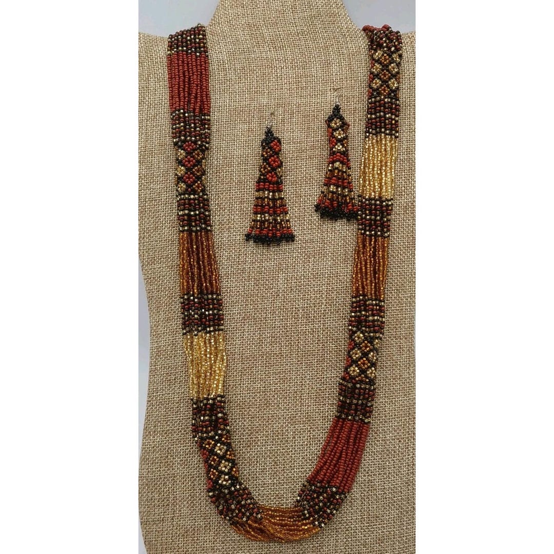 Mexican Rope Chain Mexican Beaded Rope Necklace and Earrings Set Brown Black Multicolor - Etsy