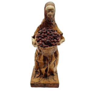 Paper Mache Mexican Folk Art Women Holding Basket Of Food 11&quot;