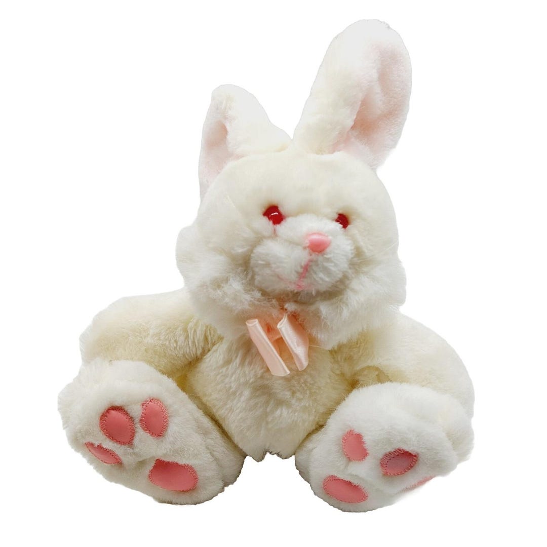 Arts Toy Bunny Rabbit 8" Easter Plush White Red Eyes Pink Ears 1990 ...