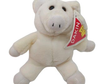 Dakin Pig White Plush 1993 Stuffed Animal Piggy Hog 6"