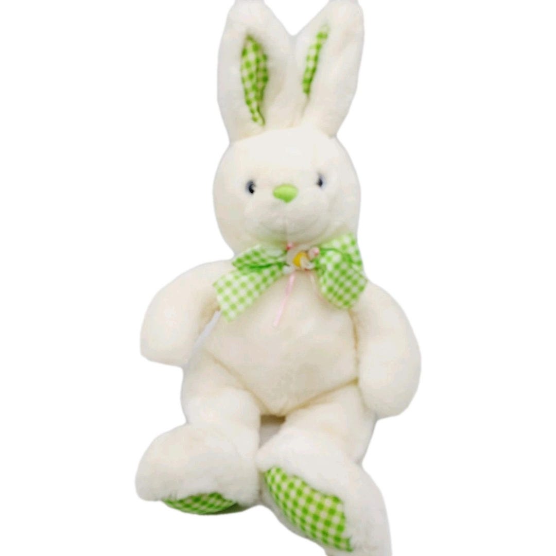 Walmart Bunny Rabbit Plush Stuffed Animal White Green Ears Feet Bow 16 ...