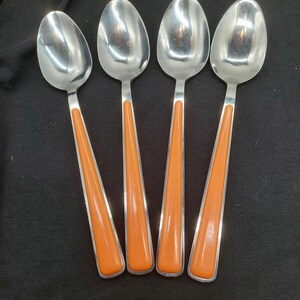 Fiesta Retired Merengue Flatware Spoons Orange Stainless Set Of 4 Size 8"