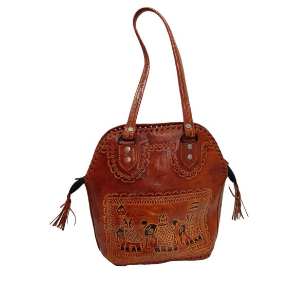 Elephant Tooled Leather Shoulder Bag