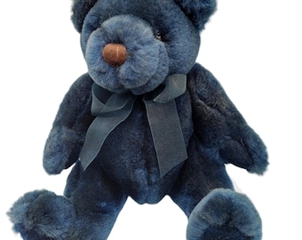 Dakin Navy Dark blue Teddy bear W Bow Plush Stuffed Animal 6" Sitting