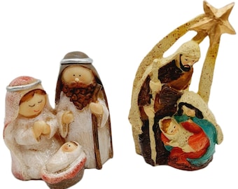 Vintage Porzellan und Bisquitporzellan Heilige Familie & 1 Weihnachtskrippe Teelichter 2er Set