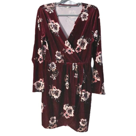 burgundy floral wrap dress Velvet Size XL Long Sleeve Knee Surplice Light Blue Ruched Bodycon relaunch_rename Ivy wrap front maxi Size.:XL