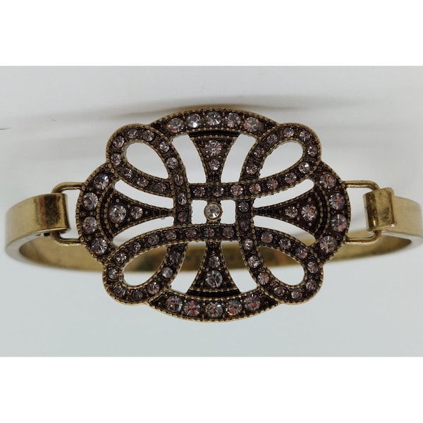 Vintage Jewel Kade Open Hinge Bracelet Gold Tone Rhinestones