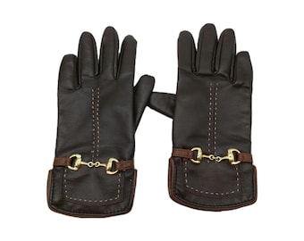 Corliss Brown Vinyl Gloves Gold Chain Detail Warm Lining Size 7 7.5 Taiwan READ