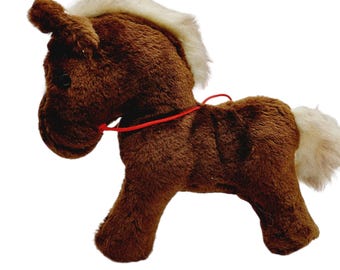 Dakin Plush Brown Horse Pony foal colt 1982 10" Red Reins Stuffed Animal