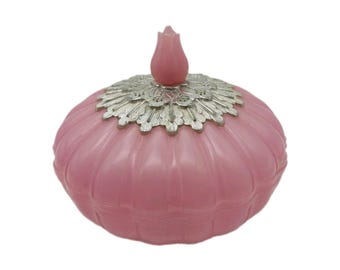 Avon Elusive Beauty Dust Vanity Powder Container Pink Plastic Silver Tone Empty