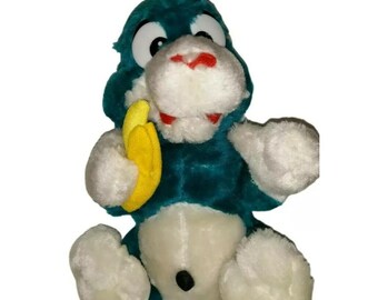 Nanco Blue Aqua White Monkey sitting holding a banana 9"  1994 Plush Stuffed