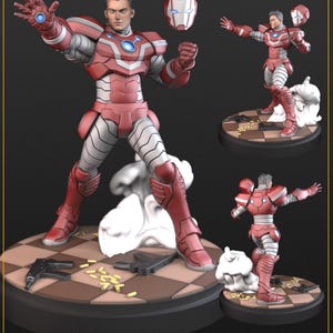 Può includere: Action figure di Iron Lad rossa e argento in posa dinamica, con elmetto staccato e figure aggiuntive. La figura è su una base a scacchi. Scala 40 mm.