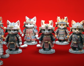 Samurai Cat Sculpture • 3d-printed Warrior Feline • Matte Black