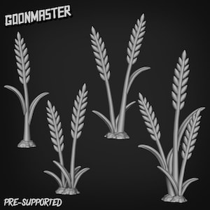 May include: Five 3D printed models of wheat stalks, each with a different number of stalks and leaves. The models are pre-supported and ready to be printed.