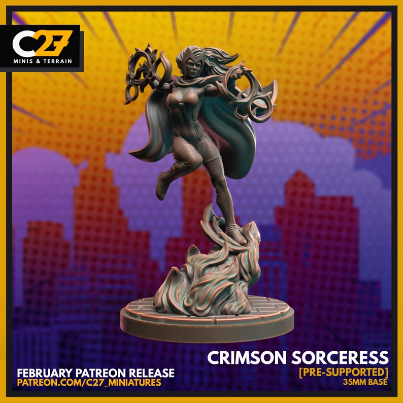 Crimson Sorceress Scarlet Witch Fanart on 35mm Base by C27 Minis & Terrain MARVEL CRISIS PROTOCOL image 1