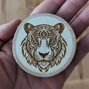 Zentangle Animals Natural Live Edge Wood Coins/Pendants - custom wood mandala style animal totems