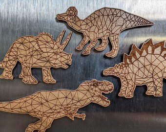 Geometric Dinosaur Wooden Magnets - T-Rex, Triceratops, Stegosaurus