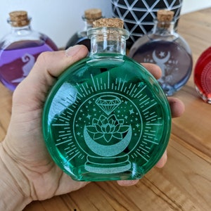 Potion bottles - round custom bottles with cork top - glass apothecary bottles, alchemy tools