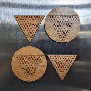 ABRACADABRA Wood Magnets Set (x4) - Wood Talisman with protection symbol - ornament, coin, altar piece, embodiment item