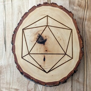 Icosahedron Live Edge Wood Display - custom wood wall art with bark and natural finish