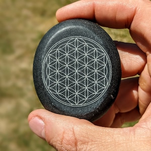 Sacred Geometry Stones Set - 2 stones - custom laser engraved basalt stones