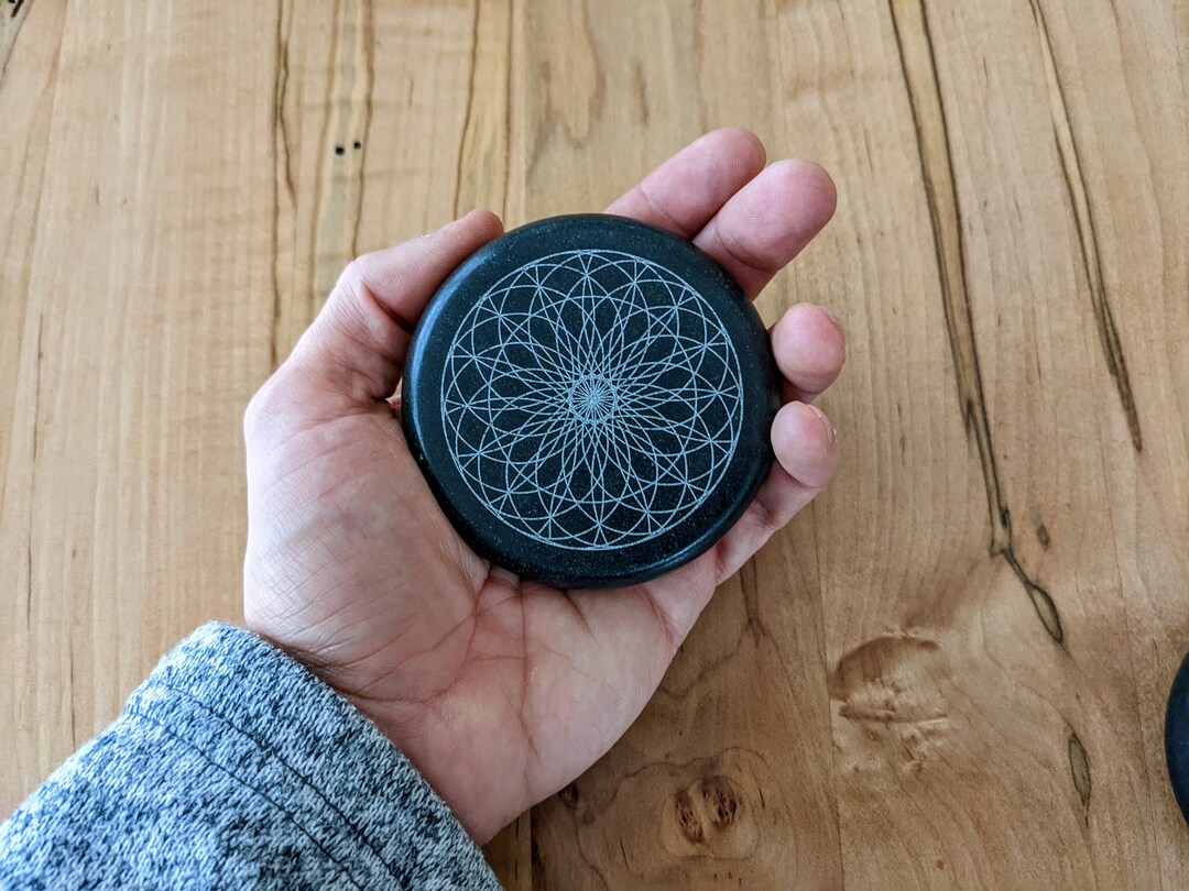 Sacred Geometry Rune Stones Polished Basalt Stone With Detailed