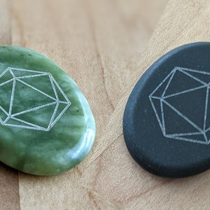 Jade & Basalt Icosahedron Engraved Stone - laser engraved thumb stone
