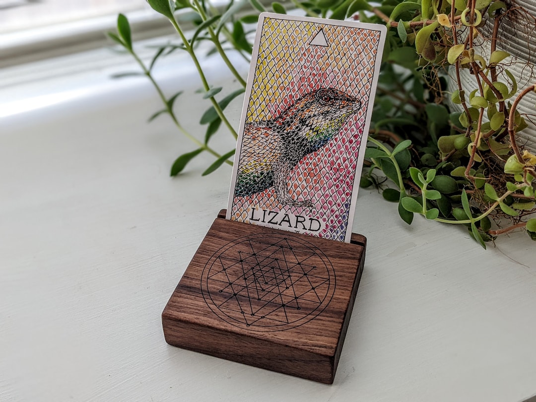 Walnut Wooden Tarot Card Holder Display With Sacred Geometry Etsy