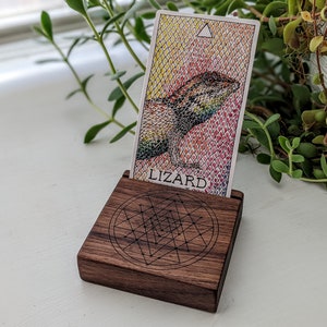 Walnut Wooden Tarot Card Holder Display with Sacred Geometry + Exotic Wood Options