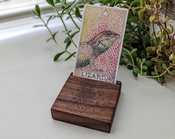 Walnut Wooden Tarot Card Holder Display with Sacred Geometry + Exotic Wood Options
