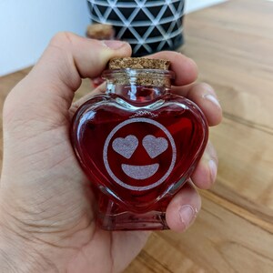 Love potion bottles (set of 2) - small custom bottles with cork top - heart eye emoji engraved design