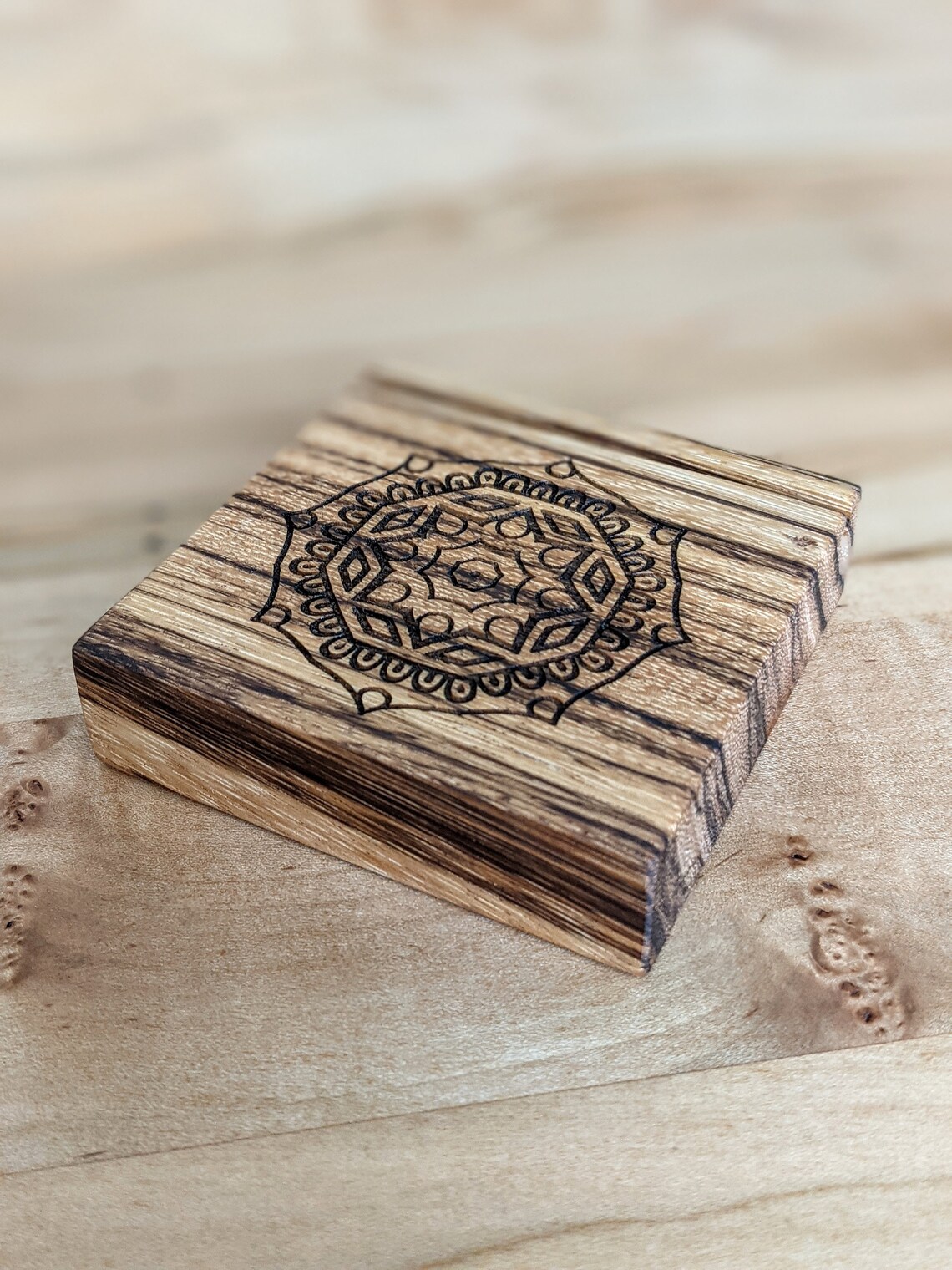 Zebrawood Wooden Tarot Card Holder Display with Mandala Etsy