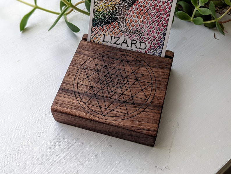 Walnut Wooden Tarot Card Holder Display With Sacred Geometry Etsy