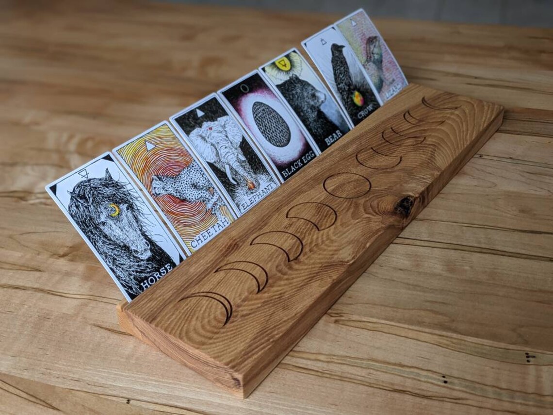 Hickory Wooden Tarot Card Holder Display with Lunar Phases Etsy