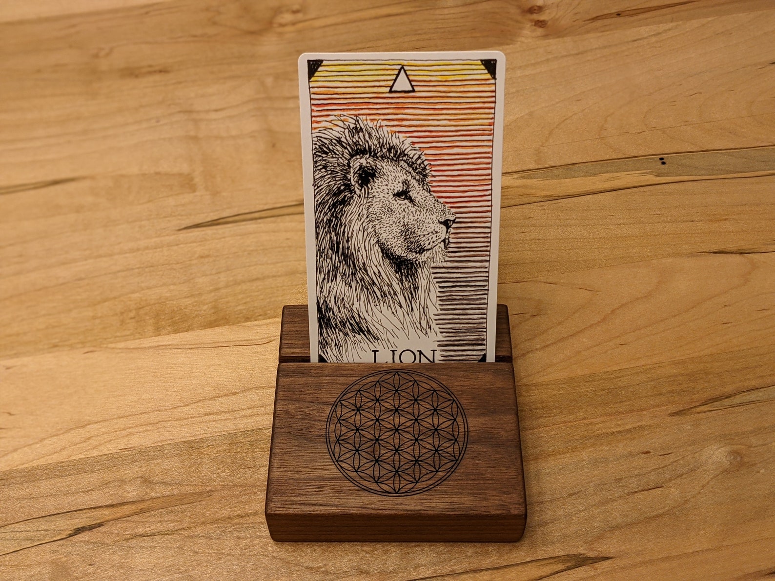 Walnut Wooden Tarot Card Holder Display with Sacred Geometry Etsy