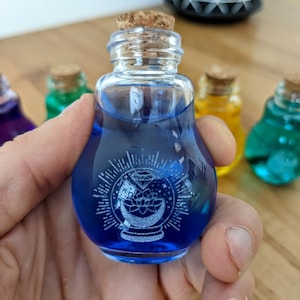 Potion bottles - small custom bottles with cork top - various engraved designs, glass apothecary bottles