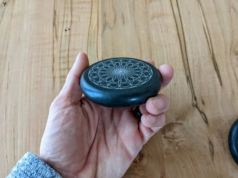 Sacred Geometry Rune Stones Polished Basalt Stone With Detailed