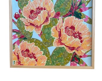 Cactusbloem: voltooide canvaskunst, verf op nummer ingelijst