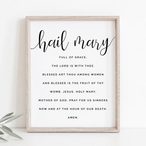 Catholic Art, Hail Mary Print, Hail Mary Wall Art, Catholic Print, Catholic Printable, Minimal Wall Art, Prayer Print, Instant Download image 1