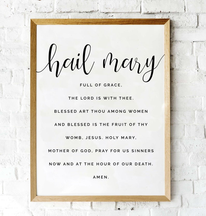 Catholic Art, Hail Mary Print, Hail Mary Wall Art, Catholic Print, Catholic Printable, Minimal Wall Art, Prayer Print, Instant Download image 2