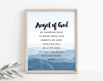 Guardian Angel Print, Catholic Kids Art, Kids Prayer Wall Art, Angel Printable, Playroom Wall Art, Playroom Printable, Instant Download