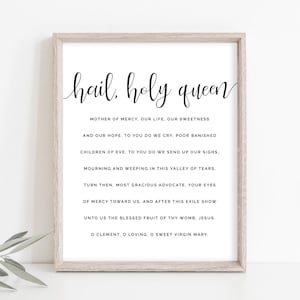 Catholic Art, Hail Holy Queen Print, Virgin Mary Wall Art, Catholic Print, Catholic Printable, Rosary Art, Prayer Print, Instant Download