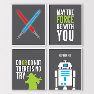 May The Force Be With You Wall Art, Star Wars Gift, Kids Bedroom Prints, Lightsaber Art, Boys Room, Instant Download